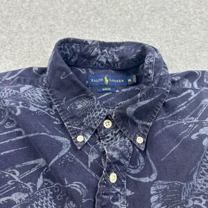 Ralph Lauren Fish Print Button Down Short Sleeve Shirt Slim Fit‎ XL Mens AOP